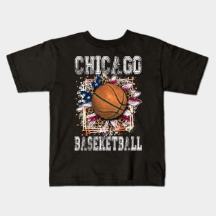 American Flag Personalized Chicago Proud Name Basketball Kids T-Shirt